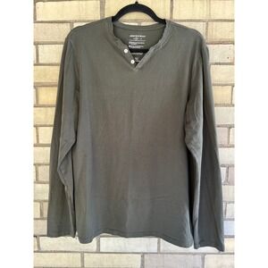 Paperdenim&cloth Long Sleeve Henley Shirt Olive Green Men's Size Medium